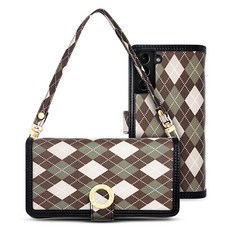 에스엠씨 아가일패턴 지퍼 지갑 다이어리 휴대폰 케이스 + 핸드스트랩 세트