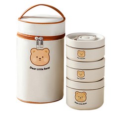 Cuteme 小熊保溫便當盒 3層 MP493 + 午餐袋 MP496 套組 B036, 1套, 混和顏色