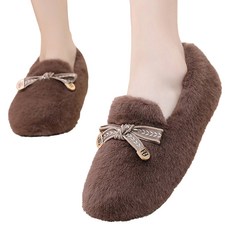 데이소이 발 편한 리본 털 플랫슈즈