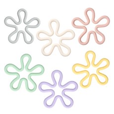 Easy Sili 粉彩矽膠波浪花朵鍋墊6件組, 1套, 灰色, 白色, 粉紅色, 薄荷綠, 紫色, 黃色