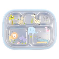 키친유 에니멀 스텐식판 도시락, 혼합색상, 1개, 뚜껑