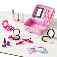 Modern House 兒童美妝專業彩妝盒化妝遊戲組, 粉紅色, 1套, 彩妝盒 + 化妝刷 3p + 眼影 + 腮紅 + 粉餅 + 唇膏 2p + 噴霧 + 睫毛膏 + 指甲油 2p + 氣墊粉撲 + 車鑰匙