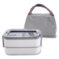Coco July 雙層不鏽鋼便當盒 + 餐具 + 便當袋組合, 1個, 現代白