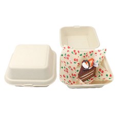 아이엔피 펄프도시락 14.2 x 14.5 x 4 cm + 식품지 세트, 체리(식품지), 50세트