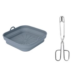 inbloom 可折疊氣炸鍋容器 + 不鏽鋼剪刀型廚房夾 24cm 套組, 1套, 灰色(氣炸鍋容器)