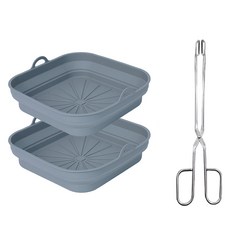 inbloom 可摺疊氣炸鍋容器 2入 + 不鏽鋼剪刀型廚房夾 30公分組合, 1套, 灰色(氣炸鍋容器)