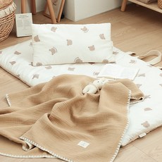 Malolotte 幼稚園用100支棉質絎縫分離式午睡墊, 巧克力小熊款