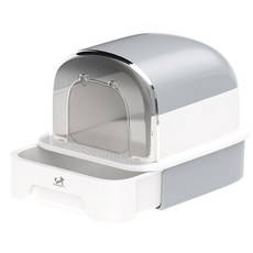 DING DONG PET 貓用圓角雙向貓砂盆, 灰色, 1個