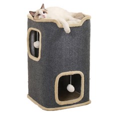 DING DONG PET 貓咪雙孔三層屋, 灰色, 1個