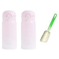 DIYOU 雙層真空316不鏽鋼一鍵式保溫杯 350ml 2入+專用清潔刷, 1組, 粉色+粉紅(保溫杯)