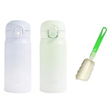 DIYOU 雙層真空316不鏽鋼一鍵式保溫杯 350ml 2入+專用清潔刷, 1組, 藍色+青色(保溫杯)