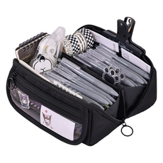 Heyjoy 大容量180度多用途收納鉛筆盒, 黑色, 1個