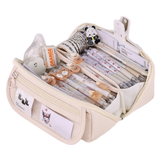 동아피엠에스 대용량 180도 필통 다용도 수납 펜 파우치 케이스 필통, 베이지, 1개