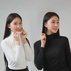 PEARLY HILLS 女款發熱內建罩杯刷毛高領免穿內衣高爾夫內搭T恤2件組