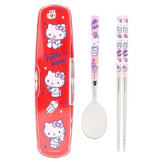 LiLFANT 幼兒用多合一輕量真空不鏽鋼餐具+收納盒組, 1個, 湯匙 + 筷子 + 外盒, 凱蒂貓