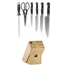 ZWILLING 雙人 美食刀座7件組, 1套, 主廚刀 + 切肉刀 + 多功能刀 + 削皮刀 + 磨刀棒 + 廚房剪刀 + 刀座