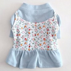 honeydog 狗狗花朵層次連身裙 HDOP00429, 天空藍 + 紅色花朵