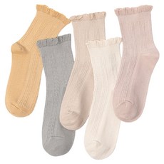 孕婦適用舒適彈性荷葉邊中筒襪5雙組, 1組