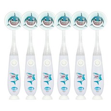 비브라이트 유아동 LED 뽁뽁이 상어 칫솔 + 칫솔모 보호커버 세트, 화이트, 6세트