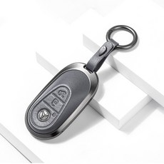 크로니클 루크라인 벤츠전용 프리미엄 메탈 가죽 키케이스 타원형, 그레이