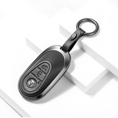 CRONICLE Lookline 賓士專用 高級金屬皮革鑰匙殼 橢圓形, 黑色