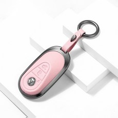 크로니클 루크라인 벤츠전용 프리미엄 메탈 가죽 키케이스 타원형, 핑크