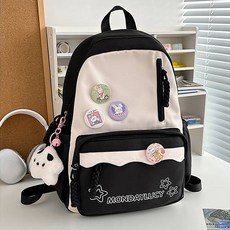 Elsso 粉彩牛奶波浪後背包 + 鑰匙圈 + 徽章 4件組