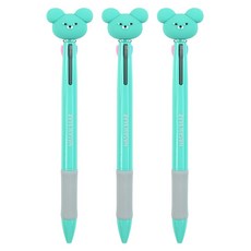 PINKFOOT Wasabi Beaver 公仔3色原子筆 0.5mm, 3個, 黑色 + 紅色 + 藍色