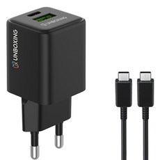 언박싱 PD 듀얼 멀티 초고속 충전기 30W + C타입-C타입 케이블 25W 2m 세트, 블랙, 1세트