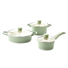 Modern House 電磁爐最常用的陶瓷塗層鍋具組 3個, 3個鍋, 1組, 綠色