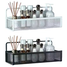 피어니스트 펀칭 물빠짐 벽걸이형 욕실선반, 화이트, 블랙, 2개