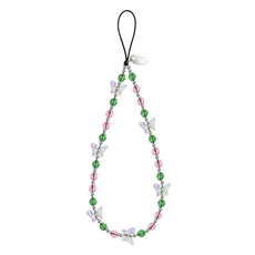 DESIGN SKIN 串珠手機掛繩, 1個, 粉綠蝴蝶