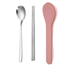 Life Tips攜帶式馬卡龍不鏽鋼餐具組, 1組, 勺子+筷子+箱子, 粉色