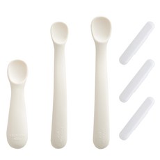 TACKAON 幼兒用123矽膠副食品湯匙 3件組, Ivory, 1組, 自導勺+步驟1+步驟2+盒子3p