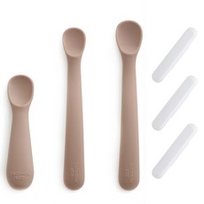TACKAON 幼兒用123矽膠副食品湯匙 3件組, 棕色, 1組, 自導勺+步驟1+步驟2+盒子3p