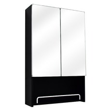 오픈 누드 거울 2도어 양문형 욕실 수납장, 블랙, 1개