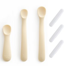 TACKAON 幼兒用123矽膠副食品湯匙 3件組, 黃色, 1組, 自導勺+步驟1+步驟2+盒子3p