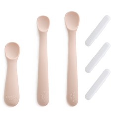 TACKAON 幼兒用123矽膠副食品湯匙 3件組, 米色 粉紅色, 1組, 自導勺+步驟1+步驟2+盒子3p