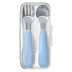 OXO tot 幼兒用湯匙叉子組, 1套, 薄暮藍, 收納盒+湯匙+叉子