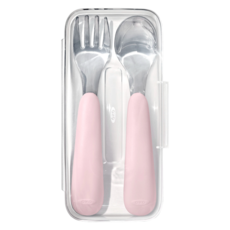OXO tot 幼兒用湯匙叉子組, 1套, 花漾粉, 收納盒+湯匙+叉子