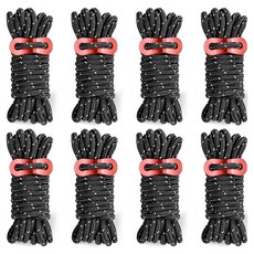 Breeze Moon 露營營繩 天幕 帳篷繩索 + 繩扣 8件組, 黑色(繩索)