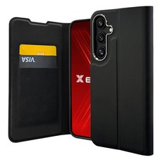 EXCCI 黑色皮革卡片收納磁吸鎖扣超薄翻蓋手機殼