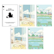 모닝글로리 채움노트 초등 스프링 노트 3-6 무제 25줄 3종 + 랜덤발송 2p 세트 B1, 냥아치, 휴식고양이, 논밭, 1세트