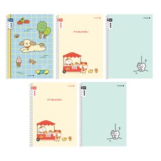 morning glory Chaeum Note 國小線圈筆記本 聯絡簿 窄行 3款 + 隨機出貨 2入組 A, 1套, 格紋狗狗, 狗狗鯛魚燒, 獨自一個