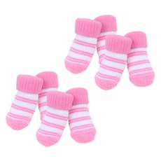 퍼피아 강아지 줄무늬 미끄럼방지 양말 세트, 핑크, 2세트