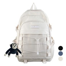 Elsso 大容量網眼束口後背包 + 鑰匙圈套組, 象牙白(後背包), 大猩猩鑰匙圈