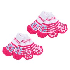 퍼피아 강아지 영국국기 미끄럼방지 양말 세트, 핑크, 2세트