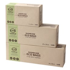SUGARLAB 甘蔗環保袋 大 30cm x 40cm 100入 + 中 25cm x 35cm 100入 + 小 17cm x 25cm 100入 組, 混合, 1個