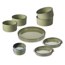 REVOL Caractère 雙人韓式餐具9件組, 1套, 小豆蔻綠, 餐具 9件