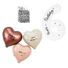 PARTYSHOW 手寫字體字母貼紙 愛心巧克力拿鐵奶油氣球 + 數字氣球白色6 套組, 1套, 混合顏色